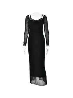 Solid Color Boat Neck Bodycon Maxi Dresses -Define Your Shop P 20231006182404130 457