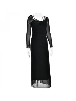 Solid Color Boat Neck Bodycon Maxi Dresses -Define Your Shop P 20231006182406720 871