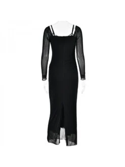 Solid Color Boat Neck Bodycon Maxi Dresses -Define Your Shop P 20231006182409256 164