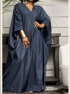 V Neck Cape Sleeve Loose Maxi Dress