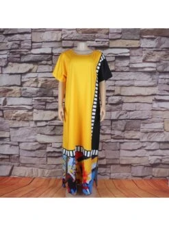 Ethnic Colorblock Split Hem Short Sleeves Dresses 9 Ethnic Colorblock Split Hem Short Sleeves Dresses -Define Your Shop P 20231012150305537 806