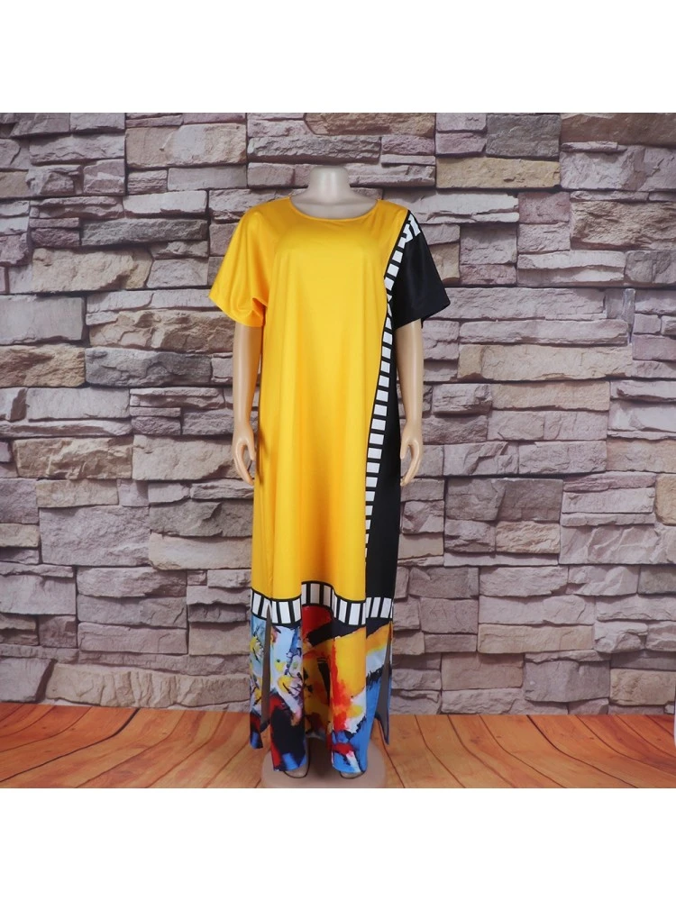 Ethnic Colorblock Split Hem Short Sleeves Dresses 4 Ethnic Colorblock Split Hem Short Sleeves Dresses - Image 2