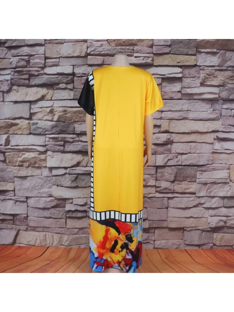 Ethnic Colorblock Split Hem Short Sleeves Dresses 6 Ethnic Colorblock Split Hem Short Sleeves Dresses - Image 4