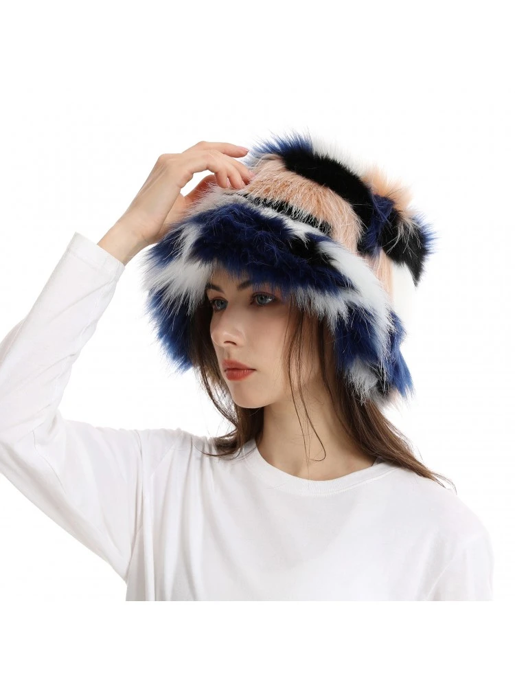 Colorblock Faux Fur Winter Hat 4 Colorblock Faux Fur Winter Hat - Image 2