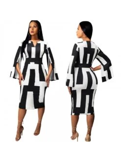 Geometric Pattern Split Hem Long Sleeve Midi Dress 9 Geometric Pattern Split Hem Long Sleeve Midi Dress -Define Your Shop P 20231101182208048 689