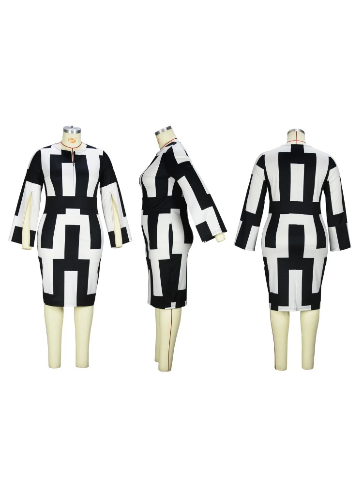 Geometric Pattern Split Hem Long Sleeve Midi Dress 5 Geometric Pattern Split Hem Long Sleeve Midi Dress - Image 3