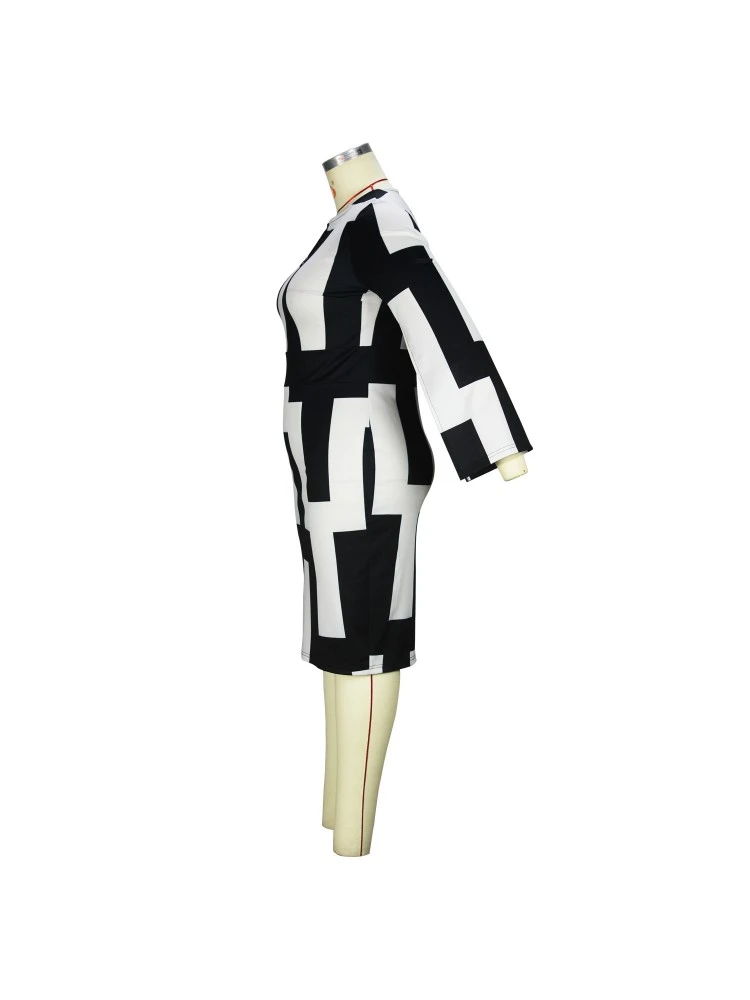 Geometric Pattern Split Hem Long Sleeve Midi Dress 7 Geometric Pattern Split Hem Long Sleeve Midi Dress - Image 5