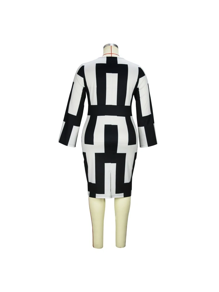 Geometric Pattern Split Hem Long Sleeve Midi Dress 8 Geometric Pattern Split Hem Long Sleeve Midi Dress - Image 6