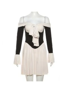 Tie-wrap Patchwork Bodycon Off Shoulder Dress -Define Your Shop P 20231106153114539 799