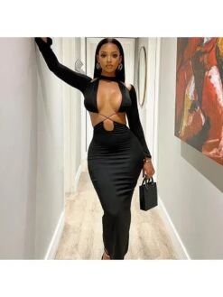 Halter Mid-rise Bodycon Maxi Dress