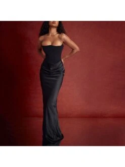 Patchwork Boat Neck Bodycon Maxi Dress