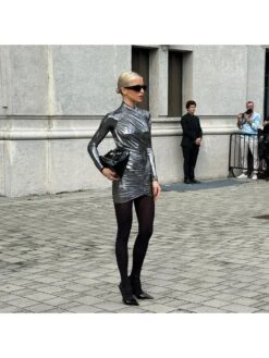 Metallic Ruched Cross V Neck Long Sleeves Dress -Define Your Shop P 20231114123130099 118