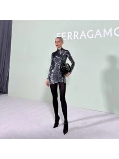 Metallic Ruched Cross V Neck Long Sleeves Dress -Define Your Shop P 20231114123135257 239