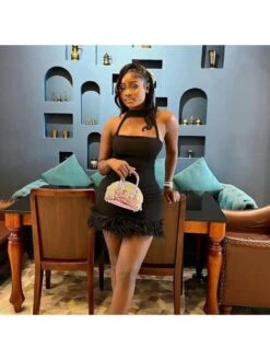 Feather Patchwork Halter Cut Outs Mini Dress -Define Your Shop P 20231115134617729 853