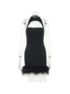 Feather Patchwork Halter Cut Outs Mini Dress -Define Your Shop P 20231115134622826 285