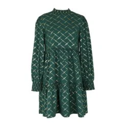 Rhombus Lattice Mid-rise A-line Long Sleeves Dress -Define Your Shop P 20231122112121035 325