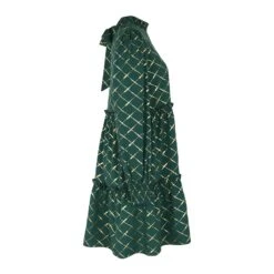 Rhombus Lattice Mid-rise A-line Long Sleeves Dress -Define Your Shop P 20231122112123363 807