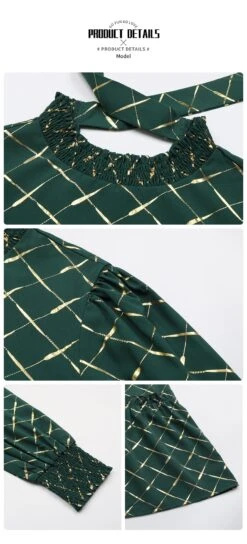 Rhombus Lattice Mid-rise A-line Long Sleeves Dress -Define Your Shop P 20231122112137223 952