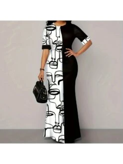 Round Neck Long Sleeve High Rise Short Sleeve Dress