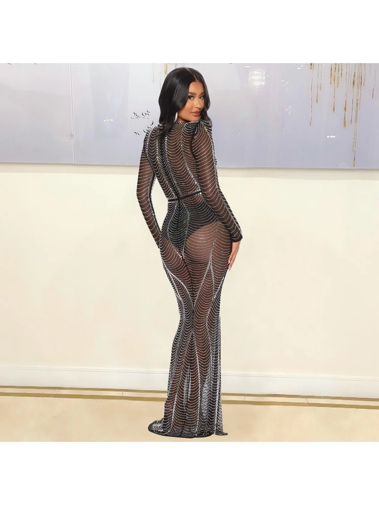 V Neck See Through Embellished Maxi Dress 4 V Neck See Through Embellished Maxi Dress - Image 2