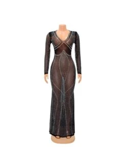 V Neck See Through Embellished Maxi Dress 14 V Neck See Through Embellished Maxi Dress -Define Your Shop P 20231127175927575 208