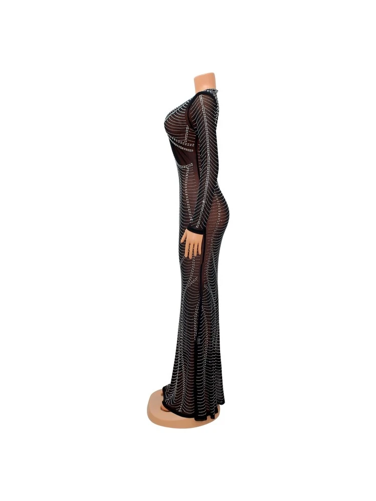 V Neck See Through Embellished Maxi Dress 8 V Neck See Through Embellished Maxi Dress - Image 6