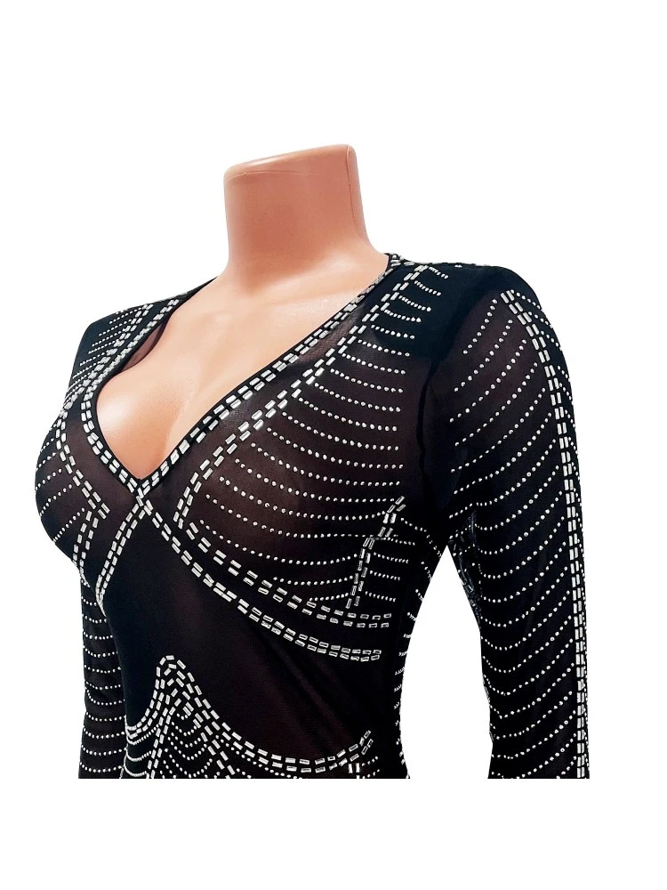 V Neck See Through Embellished Maxi Dress 10 V Neck See Through Embellished Maxi Dress - Image 8