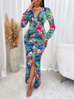 Floral Ruched V Neck Fitted Maxi Dresses 10 Floral Ruched V Neck Fitted Maxi Dresses -Define Your Shop P 20231128114742397 900
