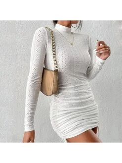 Solid Color Turtleneck Slim Mini Dress 12 Solid Color Turtleneck Slim Mini Dress -Define Your Shop P 20231129133121049 564
