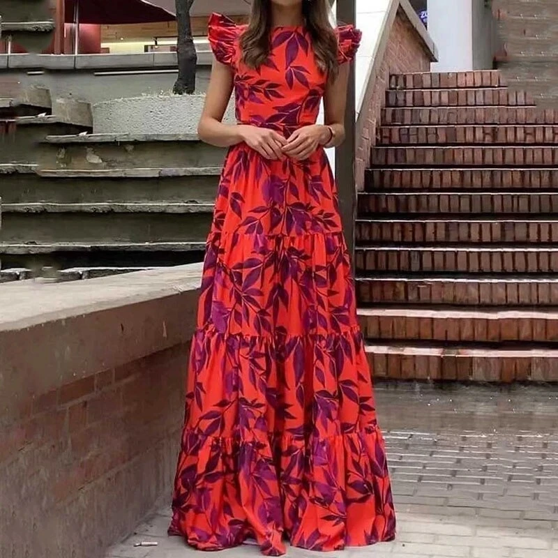 Digital Printing Trumpet Sleeve High Rise Maxi Dress 6 Digital Printing Trumpet Sleeve High Rise Maxi Dress - Image 4