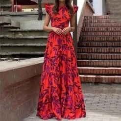 Digital Printing Trumpet Sleeve High Rise Maxi Dress 12 Digital Printing Trumpet Sleeve High Rise Maxi Dress -Define Your Shop P 20231130165019389 279