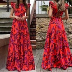 Digital Printing Trumpet Sleeve High Rise Maxi Dress 14 Digital Printing Trumpet Sleeve High Rise Maxi Dress -Define Your Shop P 20231130165028462 258