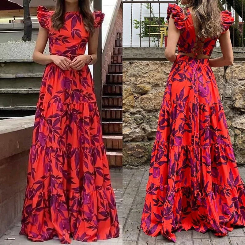 Digital Printing Trumpet Sleeve High Rise Maxi Dress 7 Digital Printing Trumpet Sleeve High Rise Maxi Dress - Image 5