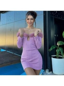 Fuzzy Trim Off Shoulder Fitted Mini Dress 11 Fuzzy Trim Off Shoulder Fitted Mini Dress -Define Your Shop P 20231201212024162 155