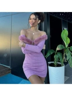 Fuzzy Trim Off Shoulder Fitted Mini Dress 13 Fuzzy Trim Off Shoulder Fitted Mini Dress -Define Your Shop P 20231201212029134 563