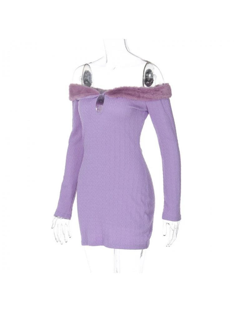 Fuzzy Trim Off Shoulder Fitted Mini Dress 9 Fuzzy Trim Off Shoulder Fitted Mini Dress - Image 7