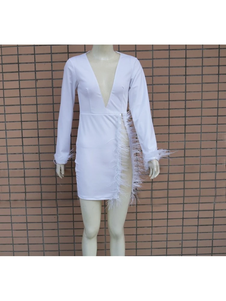 Patchwork Deep V Neck Bodycon Dress 5 Patchwork Deep V Neck Bodycon Dress - Image 3