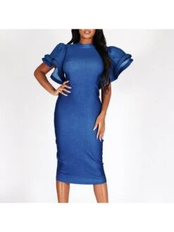 Patchwork Flared Sleeve Christmas Party Dress