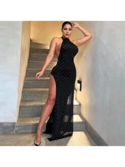 See Through Mid-rise Backless Maxi Dresses