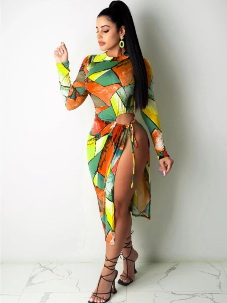 Colorblock Tie Dye Ruched Long Sleeves Dress 3 Colorblock Tie Dye Ruched Long Sleeves Dress