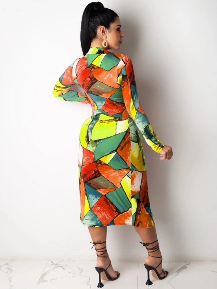 Colorblock Tie Dye Ruched Long Sleeves Dress 4 Colorblock Tie Dye Ruched Long Sleeves Dress - Image 2