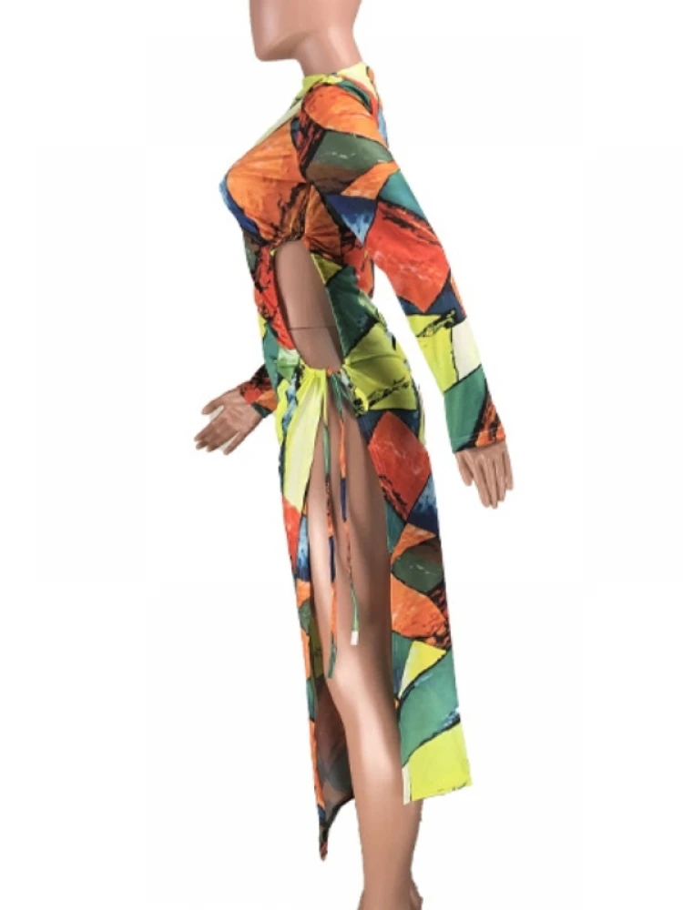 Colorblock Tie Dye Ruched Long Sleeves Dress 7 Colorblock Tie Dye Ruched Long Sleeves Dress - Image 5