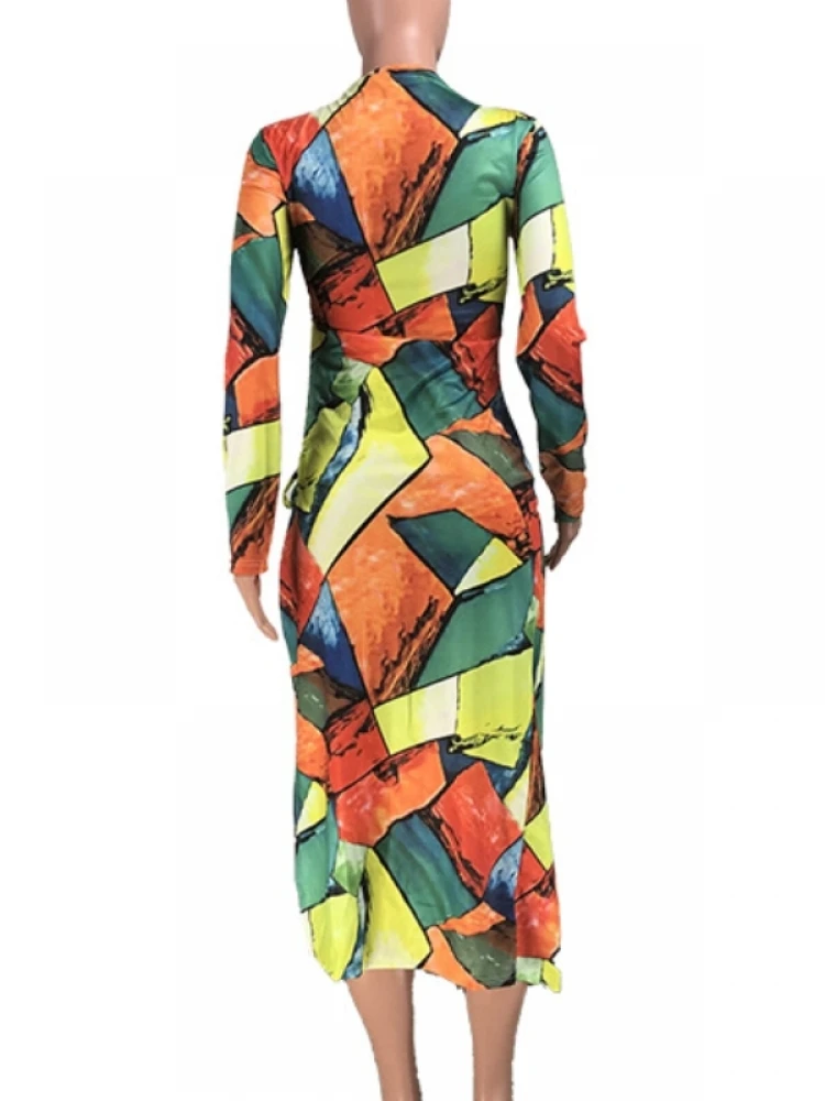 Colorblock Tie Dye Ruched Long Sleeves Dress 8 Colorblock Tie Dye Ruched Long Sleeves Dress - Image 6