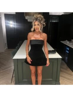 Define Your Shop 6 Patchwork High Rise Fitted Strapless Mini Dress