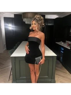 Patchwork High Rise Fitted Strapless Mini Dress -Define Your Shop P 20231221163431635 673