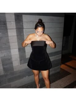 Patchwork High Rise Fitted Strapless Mini Dress -Define Your Shop P 20231221163434054 251