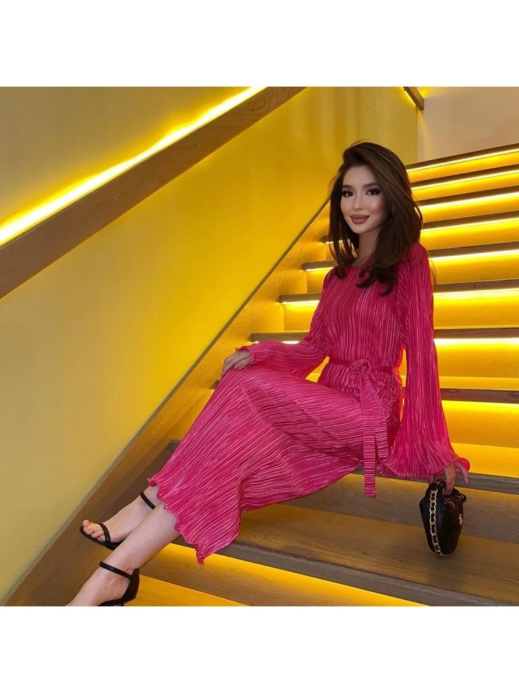 Lace Up Round Neck A-line Long Sleeve Dresses 5 Lace Up Round Neck A-line Long Sleeve Dresses - Image 3