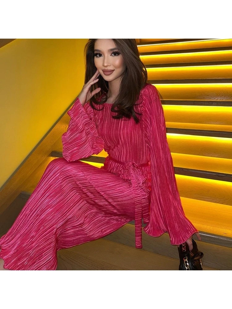 Lace Up Round Neck A-line Long Sleeve Dresses 6 Lace Up Round Neck A-line Long Sleeve Dresses - Image 4