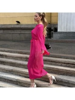 Lace Up Round Neck A-line Long Sleeve Dresses 15 Lace Up Round Neck A-line Long Sleeve Dresses -Define Your Shop P 20231222150216218 183