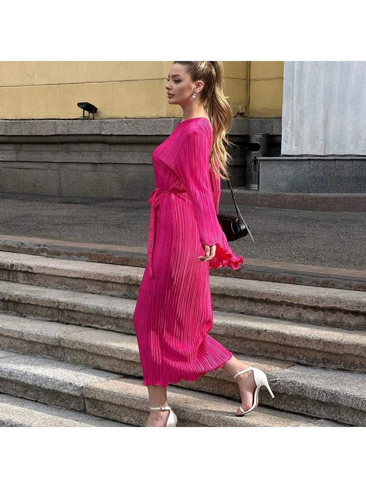 Lace Up Round Neck A-line Long Sleeve Dresses 8 Lace Up Round Neck A-line Long Sleeve Dresses - Image 6